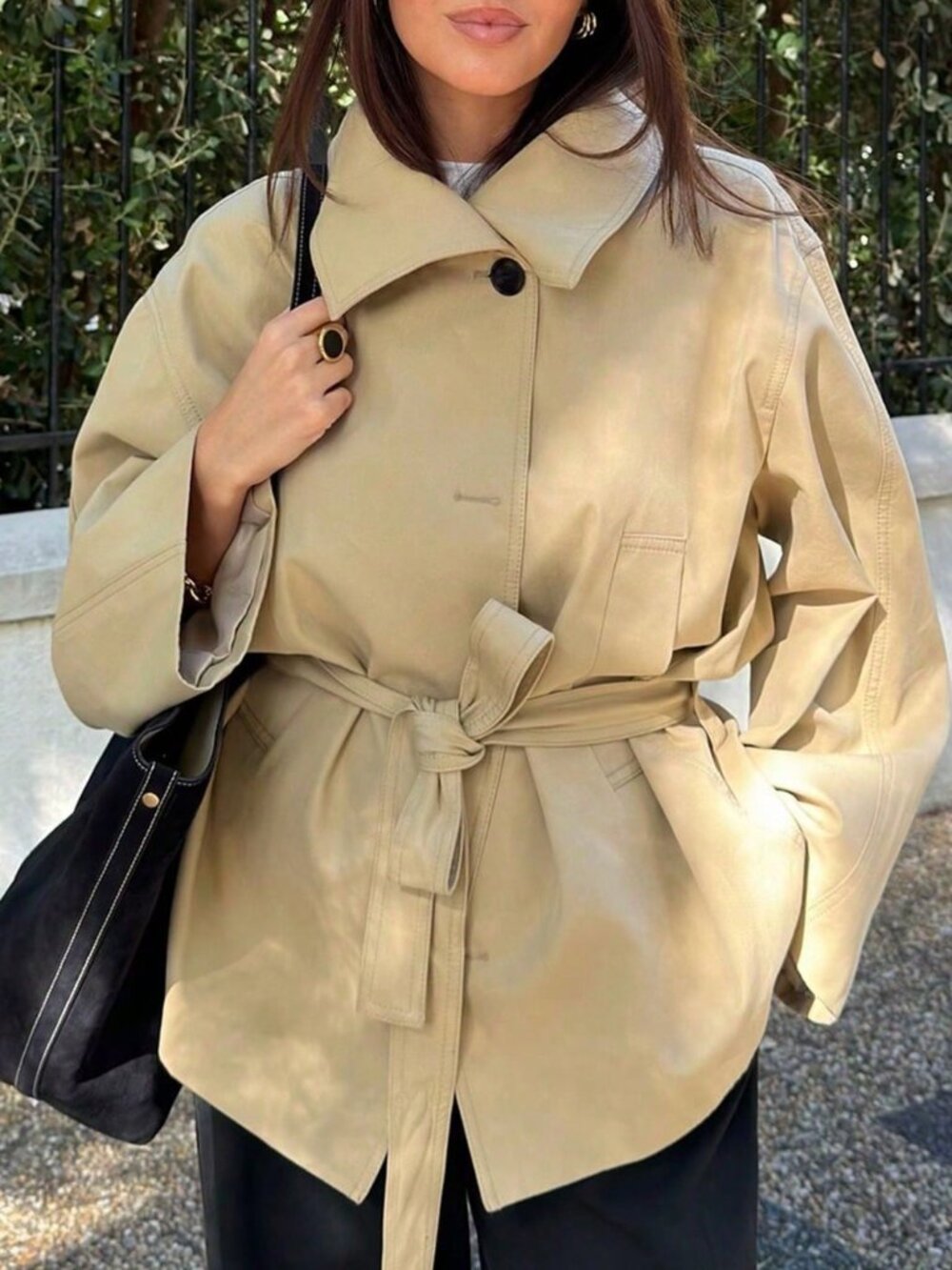 Khaki Casual Women's Elegant Street Style Trench Coat - Picture 3 of 9